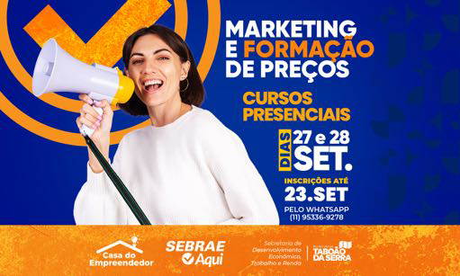 Cursos gratuitos de Marketing e Formação de Preço são oferecidos em Taboão da Serra