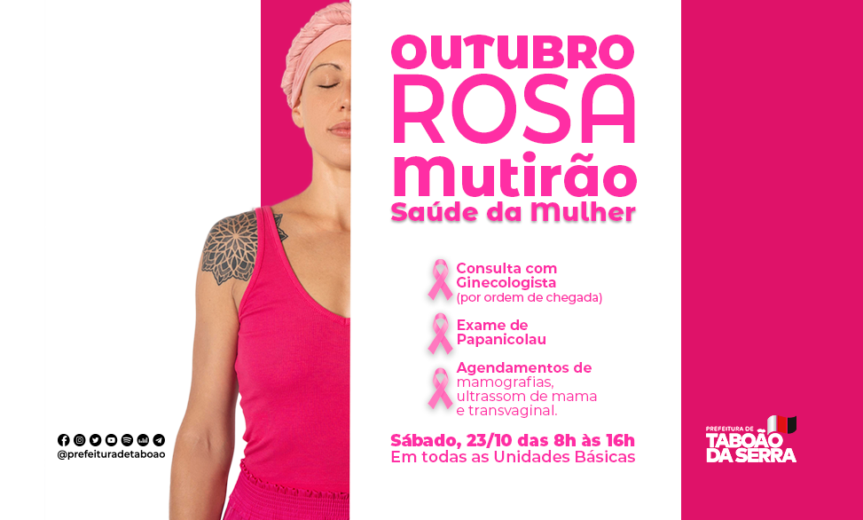 Mutirão “Saúde da Mulher” sábado, 23 em todas as UBS’s de Taboão
