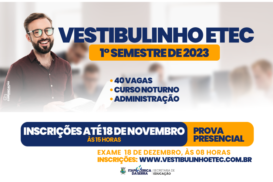 Inscrições abertas para Vestibulinho ETEC em Itapecerica da Serra
