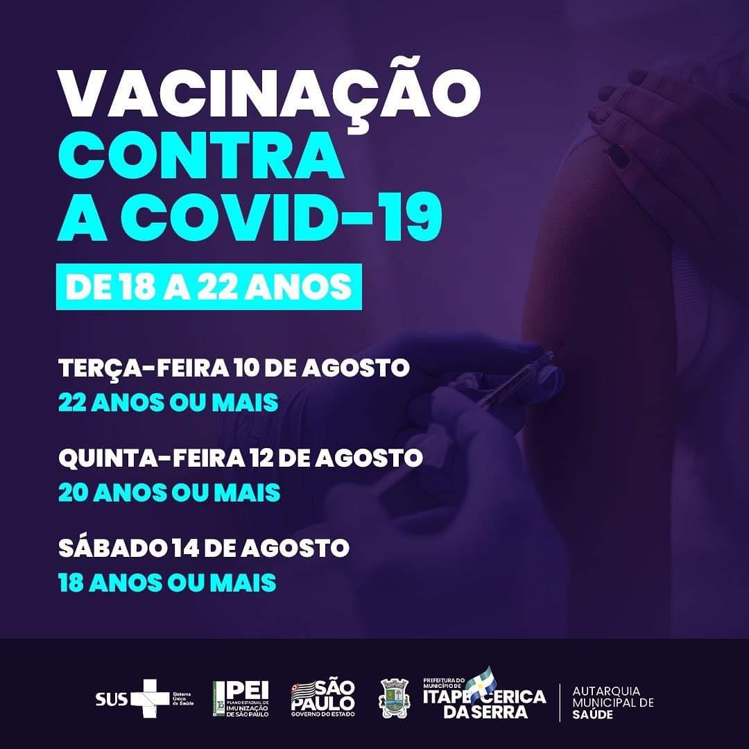 Itapecerica vacina adultos com 18 anos ou mais até sábado, dia 14