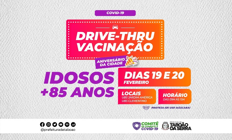  Drive-thur para vacinar contra a Covid-19 será realizado nesta sexta, 19, em Taboão