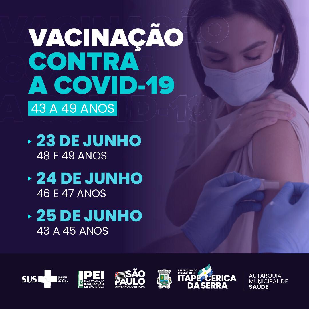 Itapecerica vacina contra a Covid pessoas de 43 a 49 anos entre quarta e sexta