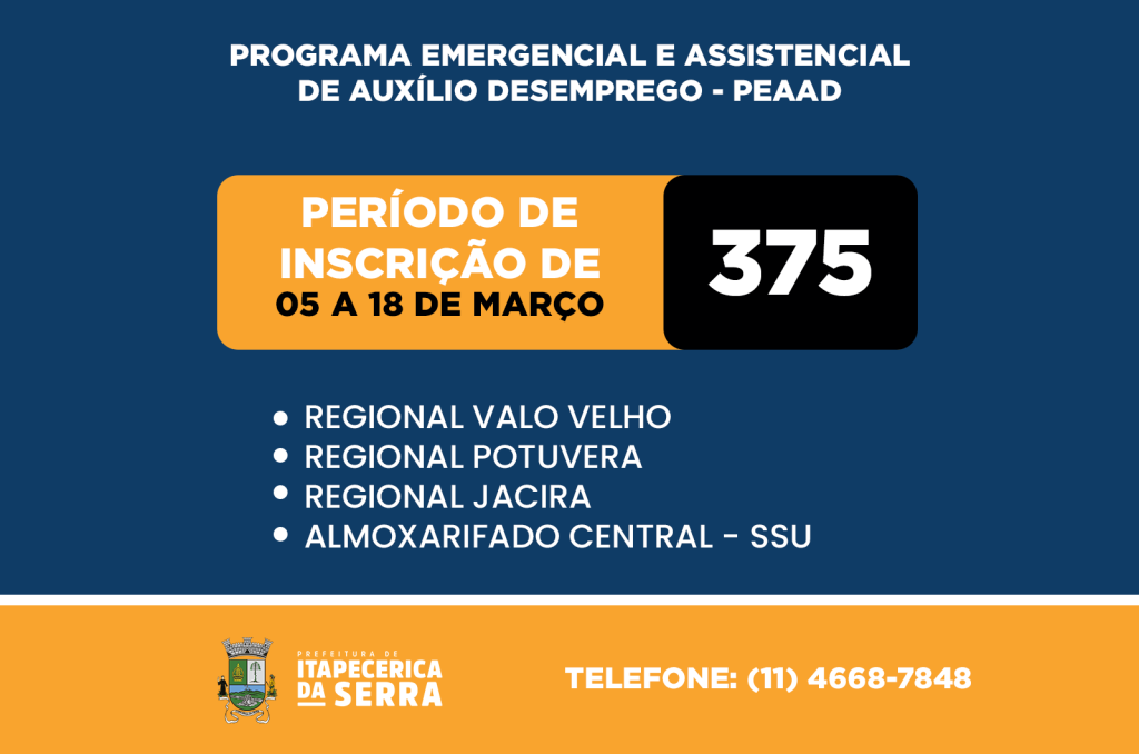 Prefeitura de Itapecerica abre inscrições nesta quinta (5) para programa de auxílio a desempregados com bolsa de R$ 900