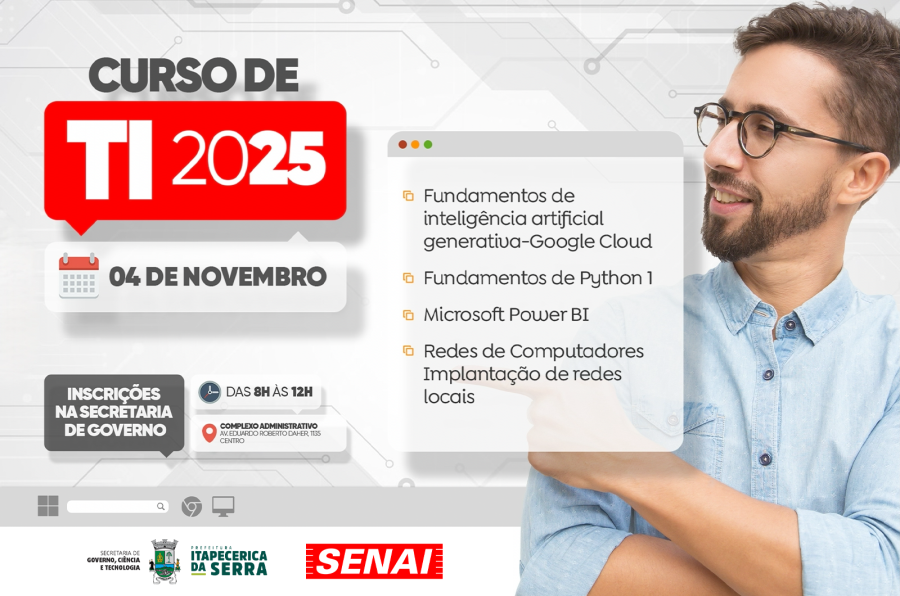 Abertas inscrições para cursos gratuitos de Tecnologia da Informação em parceria com o SENAI
